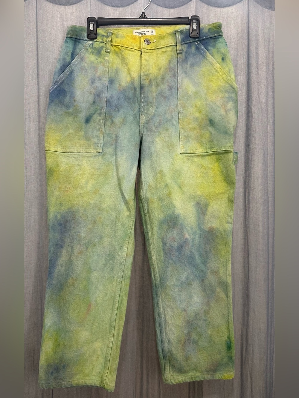 Abercrombie & Fitch Yellow Blue Green Tie-Dye 90s Straight Ultra High-Rise Jeans